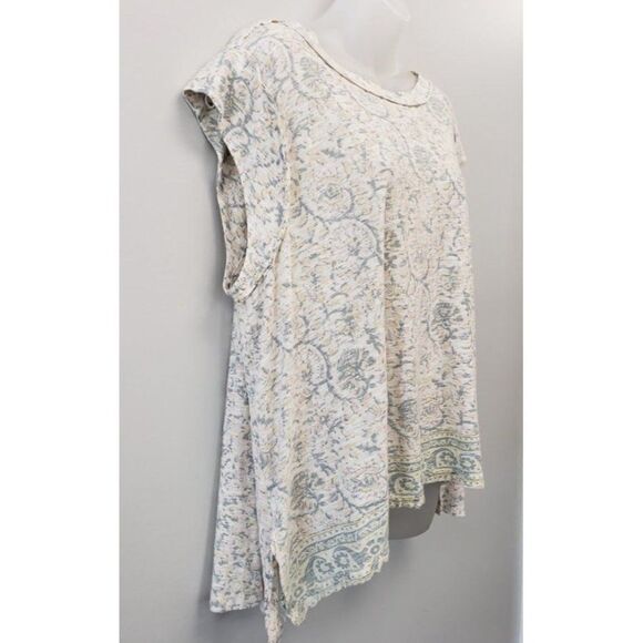 Free People Boho Floral Top Women's SMALL Ivory Black Yellow Faded Distressed - Picture 10 of 11